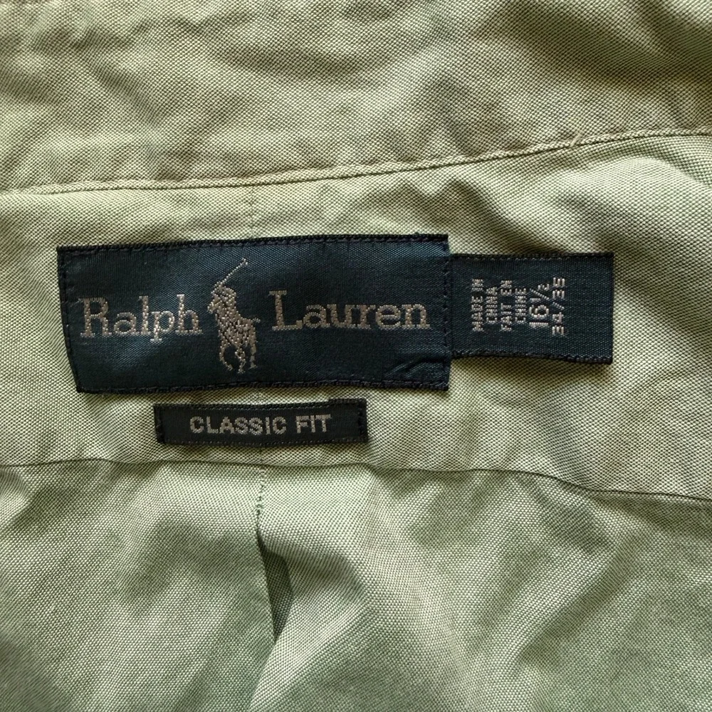 Ralph Lauren Button Down Men 16.5 34/35 Green Preppy Classic Fit Flesh Pony